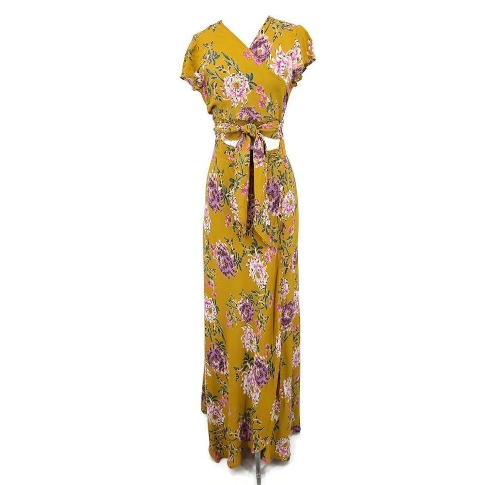 New Flynn Skye All Wrapped Up Maxi Dress Womens Small Golden Hour Floral Rayon